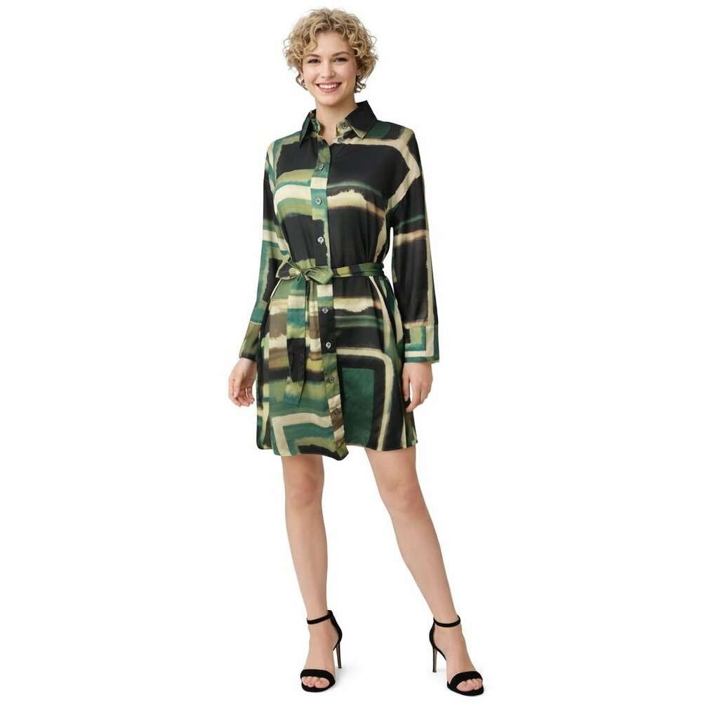 Banana Republic Small Abstract Print Belted Shirt Dress Polyester